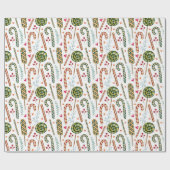 Kerst Candy Cane, bessen en snoep Cadeaupapier (Vlak)