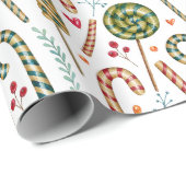 Kerst Candy Cane, bessen en snoep Cadeaupapier (Rol Hoek)