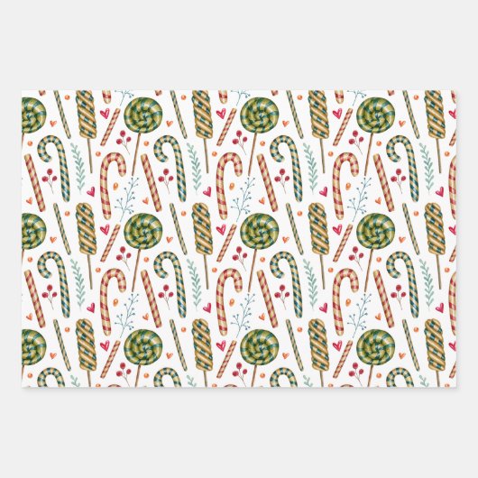 Kerst Candy Cane, bessen en snoep Inpakpapier Vel (Voorkant 3)