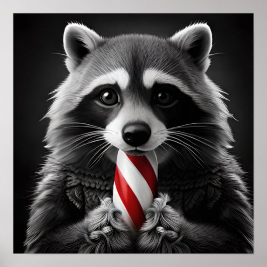 Kerst Candy Cane Critters Raccoon Poster (Voorkant)