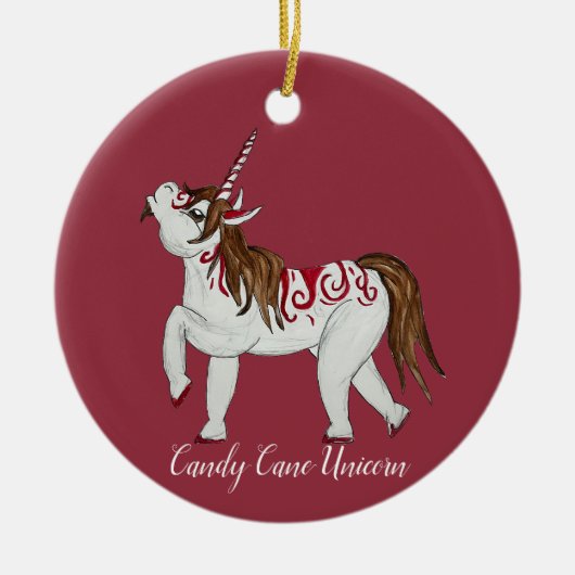 Kerst Candy Cane Eenhoorn Keramisch Ornament (Voorkant)