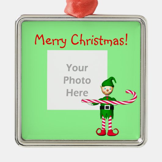 Kerst Candy Cane Elf (foto lijst) Metalen Ornament (Voorkant)