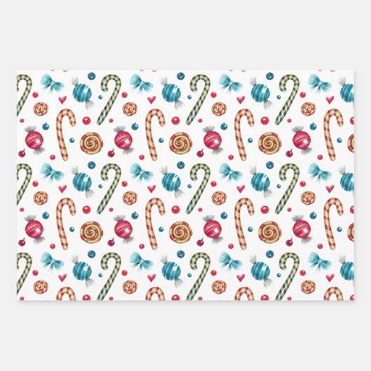 Kerst Candy Cane en snoepjes Inpakpapier Vel (Voorkant 3)