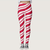 Kerst Candy Cane Gestreept Rood en Wit Vakantie Leggings (Voorkant)