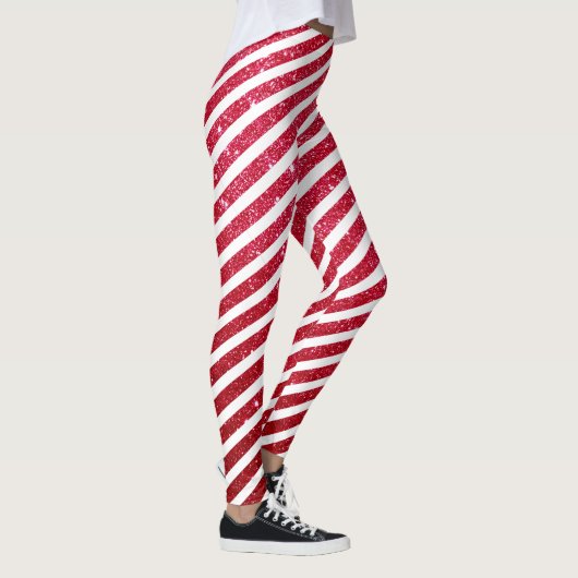 Kerst Candy Cane Glitter Gestreepte pepermunt Leggings (Rechts)
