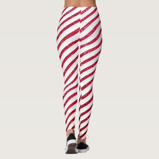 Kerst Candy Cane Glitter gestripte vakantie Leggings (Achterkant)