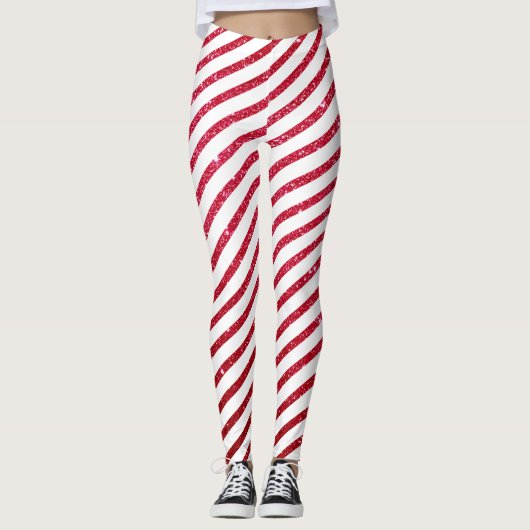 Kerst Candy Cane Glitter gestripte vakantie Leggings (Voorkant)