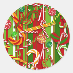 Kerst Candy Cane Holiday Fun Set van 20 Ronde Sticker