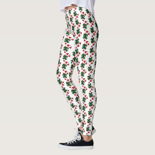 Kerst Candy Cane Patroon met Groene Bogen Leggings (Links)