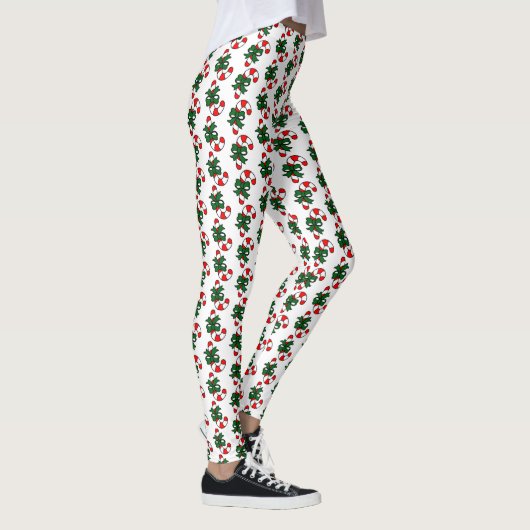 Kerst Candy Cane Patroon met Groene Bogen Leggings (Rechts)