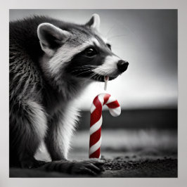 Kerst Candy Cane Raccoon II Poster