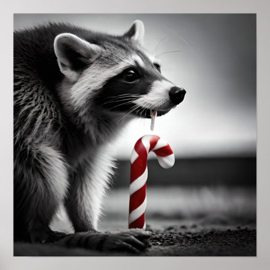 Kerst Candy Cane Raccoon II Poster (Voorkant)