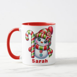 Kerst Candy Cane Snowman Aangepaste naam Mok