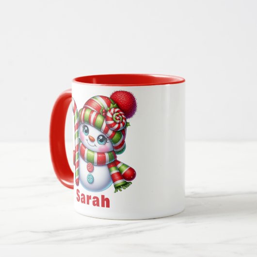 Kerst Candy Cane Snowman Aangepaste naam Mok (Voorkant links)