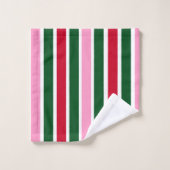 Kerst Candy Cane Stripes in Roze Groen en Rood Bad Handdoek (Wasdoekje)