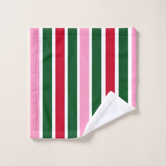 Kerst Candy Cane Stripes in Roze Groen en Rood Bad Handdoek (Wasdoekje)