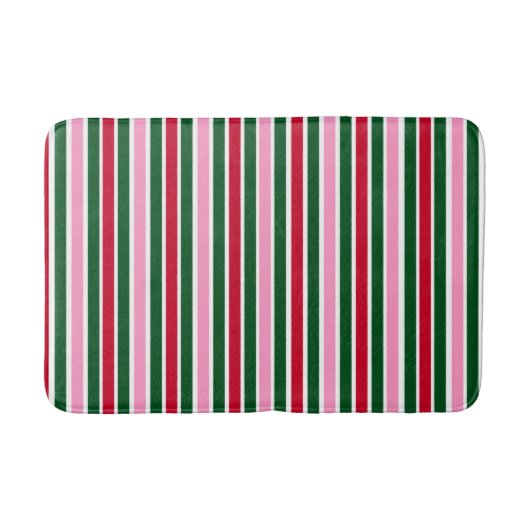 Kerst Candy Cane Stripes in Roze Groen en Rood Badmat (Voorkant)