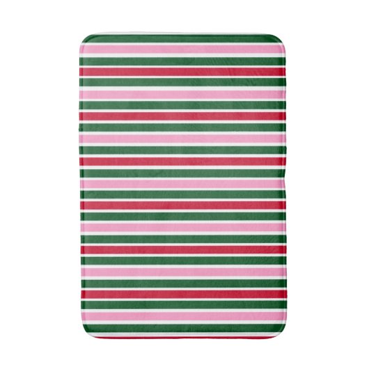 Kerst Candy Cane Stripes in Roze Groen en Rood Badmat (Voorkant Verticaal)