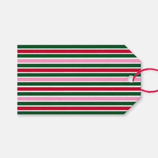 Kerst Candy Cane Stripes in Roze Groen en Rood Cadeaulabel (Voorkant (Horizontaal))