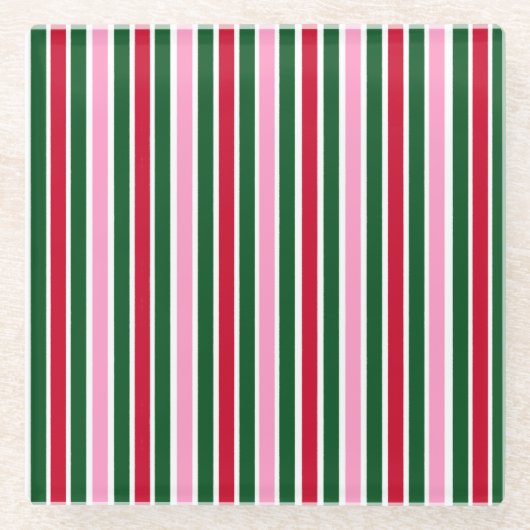 Kerst Candy Cane Stripes in Roze Groen en Rood Glazen Onderzetter (Voorkant)
