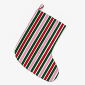 Kerst Candy Cane Stripes in Roze Groen en Rood Grote Kerstsok (Voorkant (Hangend))