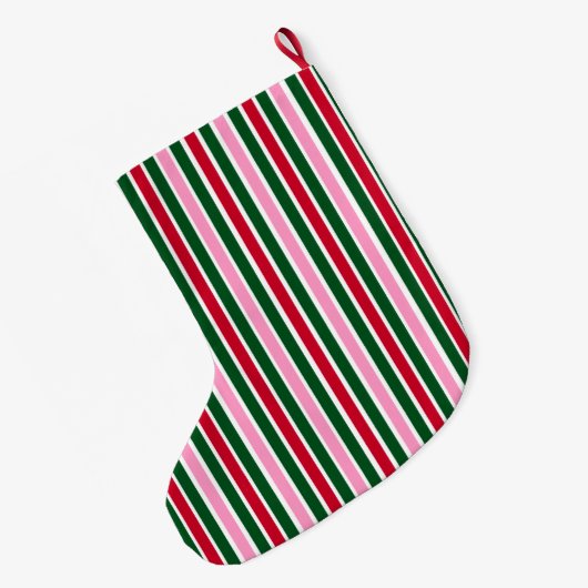 Kerst Candy Cane Stripes in Roze Groen en Rood Grote Kerstsok (Achterkant (Hangend))
