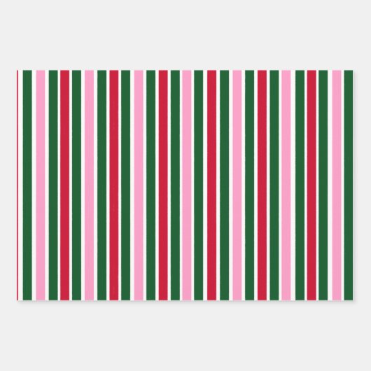 Kerst Candy Cane Stripes in Roze Groen en Rood Inpakpapier Vel (Voorkant 2)