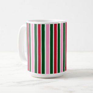 Kerst Candy Cane Stripes in Roze Groen en Rood Koffiemok