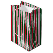 Kerst Candy Cane Stripes in Roze Groen en Rood Medium Cadeauzakje (Voorkant Gekanteld)