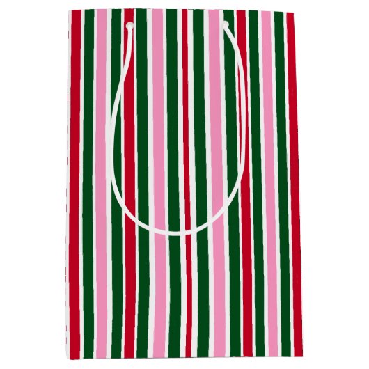 Kerst Candy Cane Stripes in Roze Groen en Rood Medium Cadeauzakje (Voorkant)
