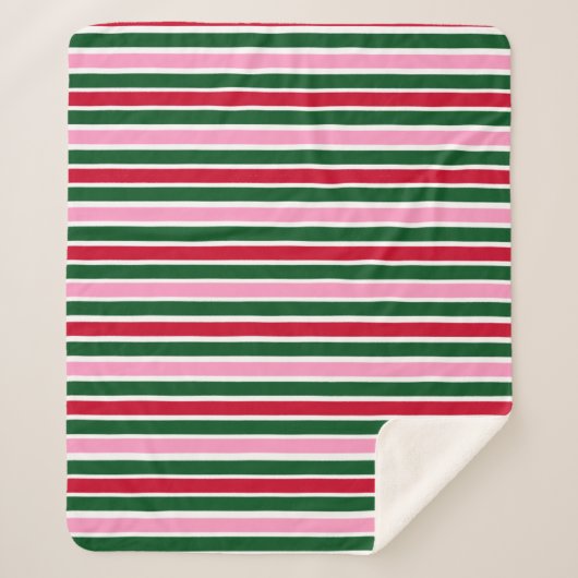 Kerst Candy Cane Stripes in Roze Groen en Rood Sherpa Deken (Voorkant)