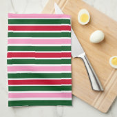 Kerst Candy Cane Stripes in Roze Groen en Rood Theedoek (Quarter Fold)