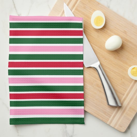 Kerst Candy Cane Stripes in Roze Groen en Rood Theedoek (Quarter Fold)