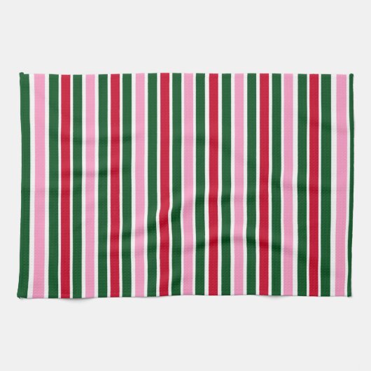 Kerst Candy Cane Stripes in Roze Groen en Rood Theedoek (Horizontaal)