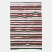 Kerst Candy Cane Stripes in Roze Groen en Rood Theedoek (Verticaal)