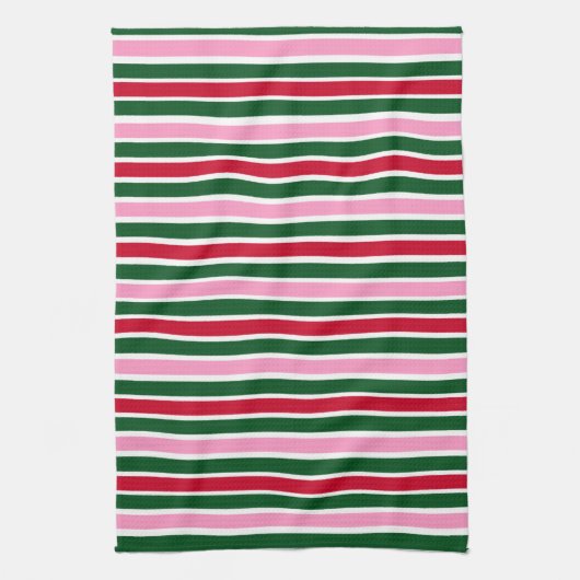Kerst Candy Cane Stripes in Roze Groen en Rood Theedoek (Verticaal)