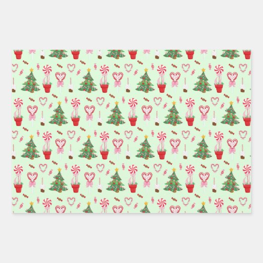 Kerst Candy Cane Sweets Patronen Inpakpapier Vel (Voorkant 2)