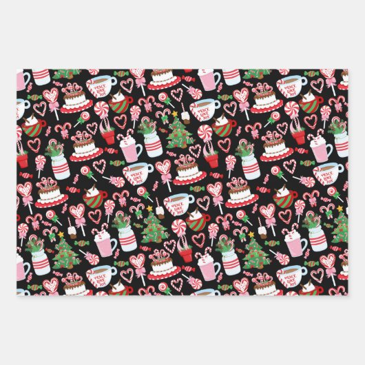 Kerst Candy Cane Sweets Patronen Inpakpapier Vel (Voorkant)