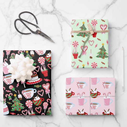 Kerst Candy Cane Sweets Patronen Inpakpapier Vel (Voorkant)