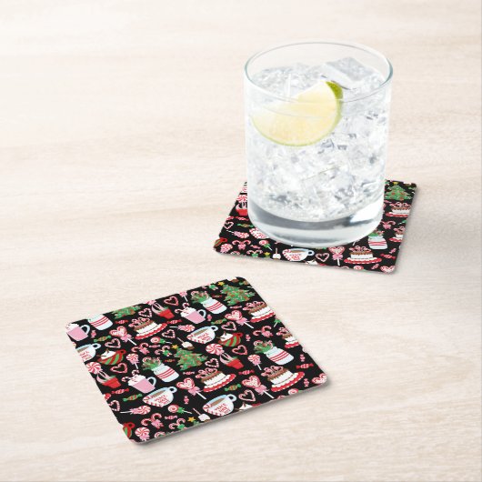 Kerst Candy Cane Sweets Patroon Kartonnen Onderzetters (Insitu)