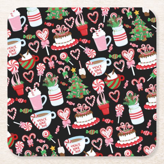 Kerst Candy Cane Sweets Patroon Kartonnen Onderzetters (Voorkant)