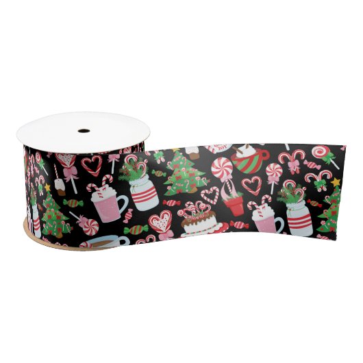 Kerst Candy Cane Sweets Patroon Satijnen Lint (Spoel)