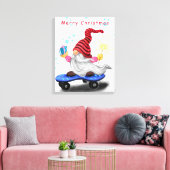 Kerst Canvas Print Schaatsende Kabouter met Cadeau (Insitu (Woonkamer))