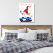 Kerst Canvas Print Schaatsende Kabouter met Cadeau (Insitu (Slaapkamer))