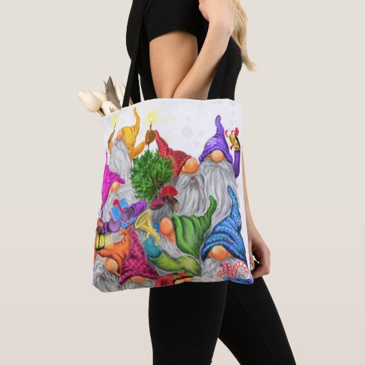 Kerst Canvas tas met Happy Gnome Party (Dichtbij)