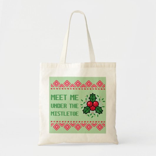 Kerst canvas tas Ontmoet me onder de mistletoe (Voorkant)