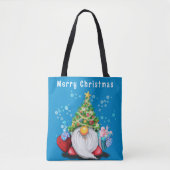 Kerst Canvas tas Schattige Gnome met Cadeaus (Voorkant)