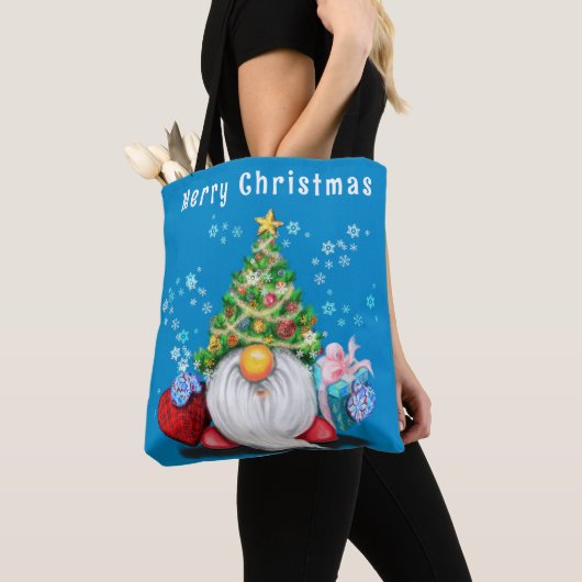 Kerst Canvas tas Schattige Gnome met Cadeaus (Dichtbij)