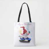 Kerst Canvas tas Skater Gnome met geschenken (Voorkant)