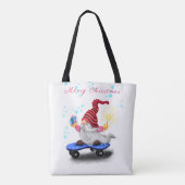 Kerst Canvas tas Skater Gnome met geschenken (Achterkant)